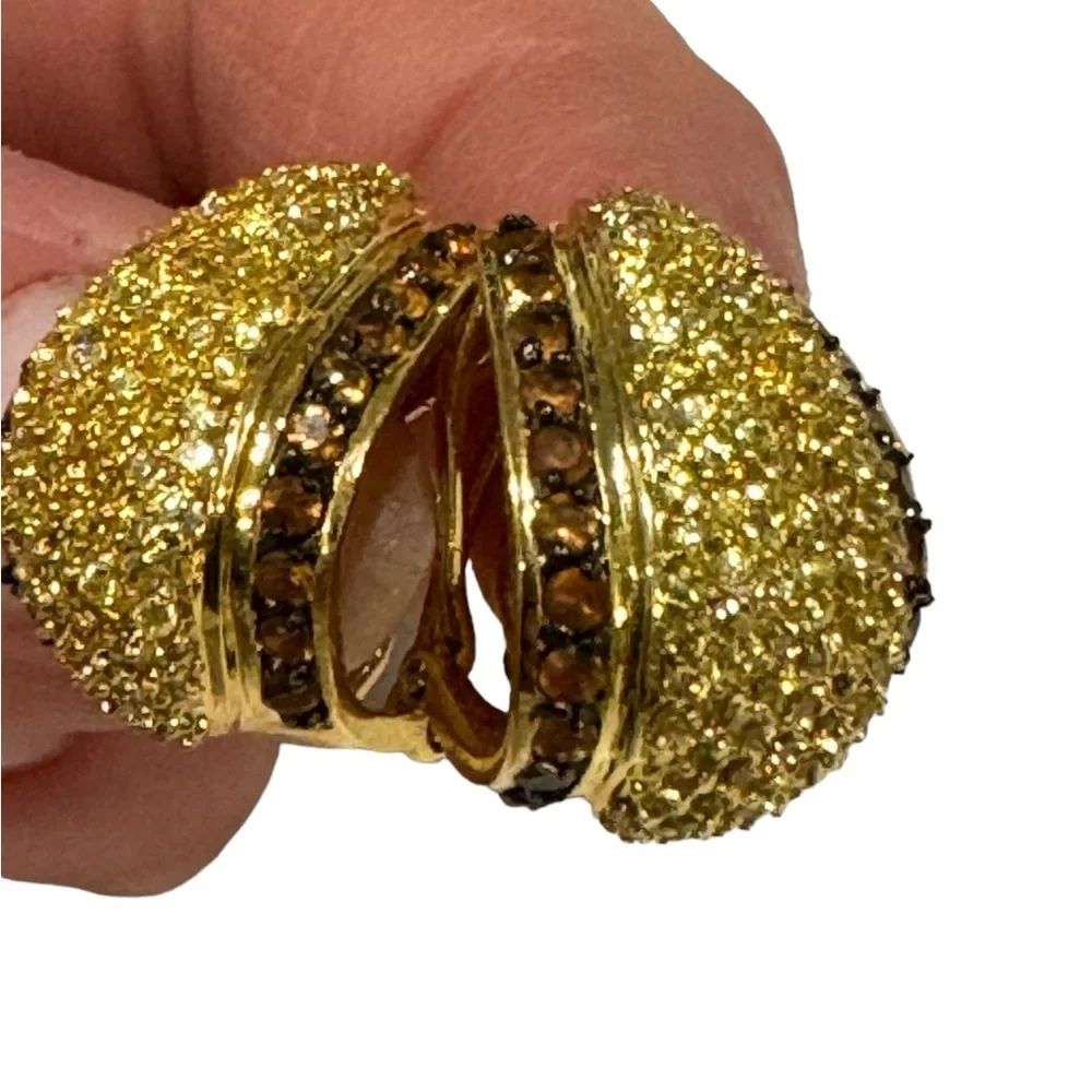 Gold plated pave crystal and topaz earrings. EUC
